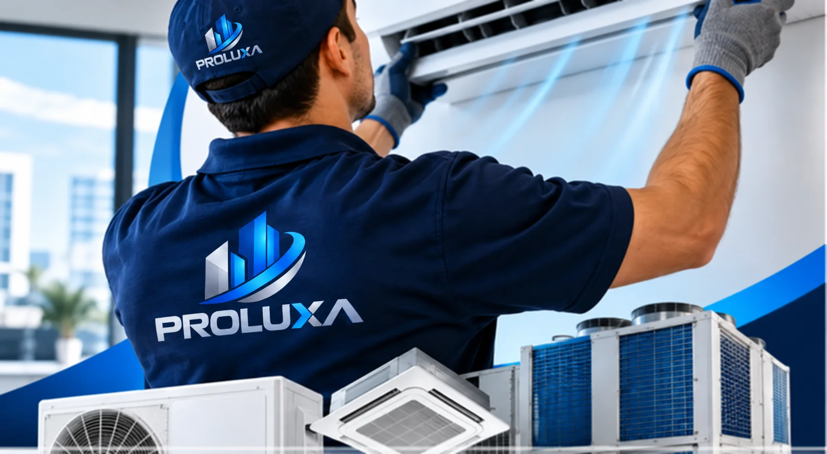 Técnico PROLUXA instalando aire acondicionado